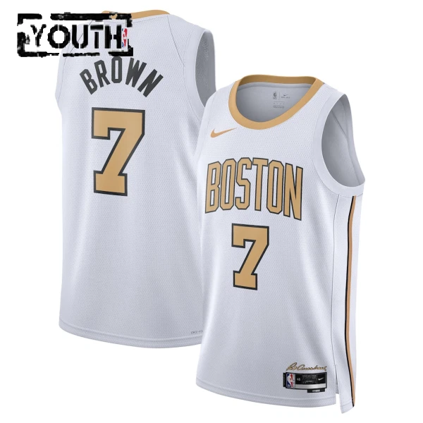 Camiseta Boston Celtics Jaylen Brown City Edition 2025-26 Blanco Swingman para Niño