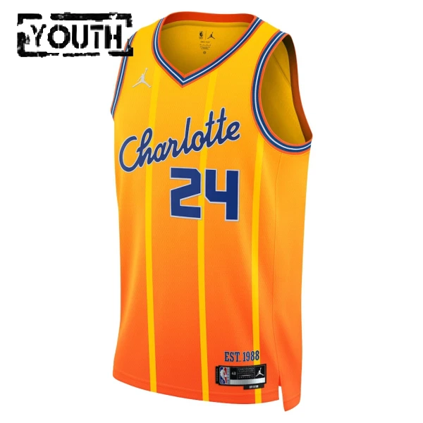 Camiseta Charlotte Hornets Brandon Miller City Edition 2025-26 Oro Swingman para Niño