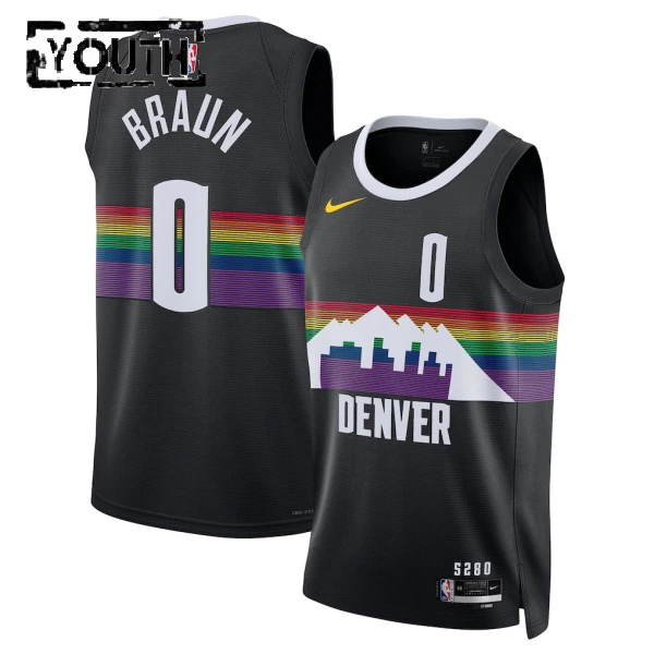 Camiseta Denver Nuggets Christian Braun City Edition 2025-26 Negro Swingman para Niño
