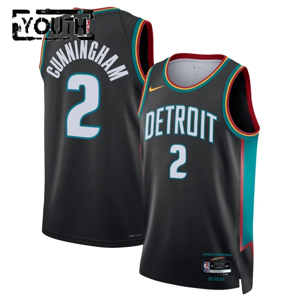 Camiseta Detroit Pistons Cade Cunningham City Edition 2025-26 Negro Swingman para Niño