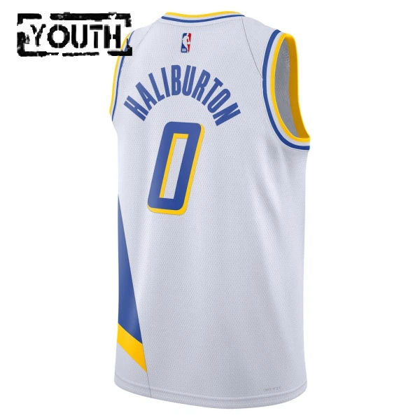 Camiseta Indiana Pacers Tyrese Haliburton City Edition 2025-26 Blanco Swingman para Niño