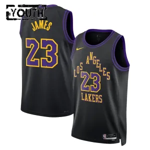 Camiseta Los Angeles Lakers Lebron James City Edition 2025-26 Negro Swingman para Niño Camiseta Los Angeles Lakers Lebron James City Edition 2025-26 Negro Swingman para Niño