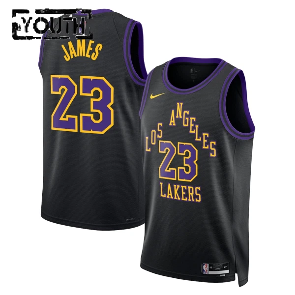 Camiseta Los Angeles Lakers Lebron James City Edition 2025-26 Negro Swingman para Niño Camiseta Los Angeles Lakers Lebron James City Edition 2025-26 Negro Swingman para Niño