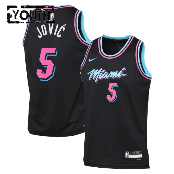 Camiseta Miami Heat Nikola Jovic City Edition 2025-26 Negro Swingman para Niño