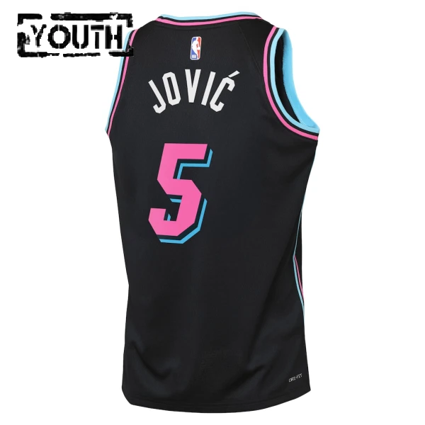 Camiseta Miami Heat Nikola Jovic City Edition 2025-26 Negro Swingman para Niño