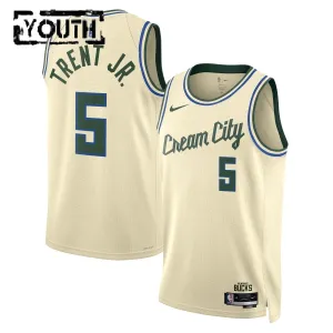 Camiseta Milwaukee Bucks Gary Trent JR City Edition 2025-26 Blanco Swingman para Niño Camiseta Milwaukee Bucks Gary Trent JR City Edition 2025-26 Blanco Swingman para Niño