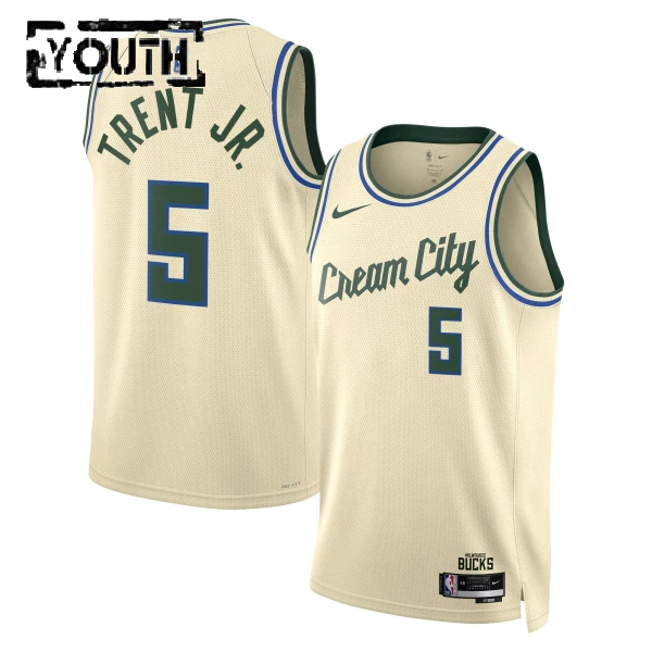Camiseta Milwaukee Bucks Gary Trent JR City Edition 2025-26 Blanco Swingman para Niño Camiseta Milwaukee Bucks Gary Trent JR City Edition 2025-26 Blanco Swingman para Niño