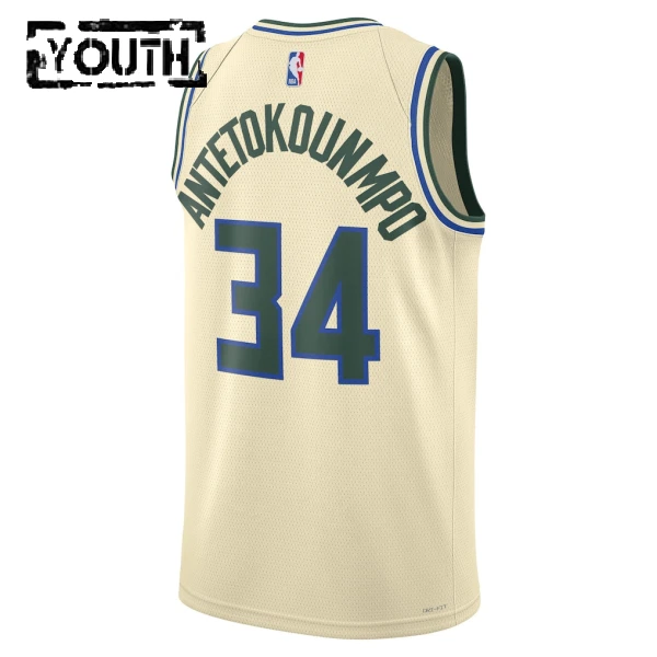 Camiseta Milwaukee Bucks Giannis Antetokounmpo City Edition 2025-26 Blanco Swingman para Niño
