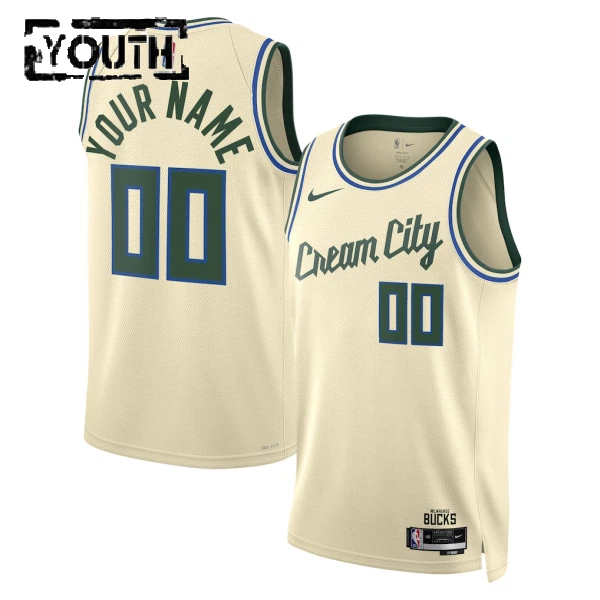 Camiseta Milwaukee Bucks Personalizada City Edition 2025-26 Blanco Swingman para Niño