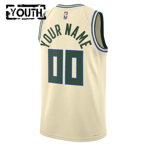 Camiseta Milwaukee Bucks Personalizada City Edition 2025-26 Blanco Swingman para Niño
