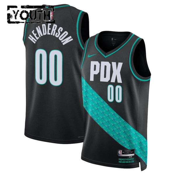 Camiseta Portland Trail Blazers Scoot Henderson City Edition 2025-26 Negro Swingman para Niño