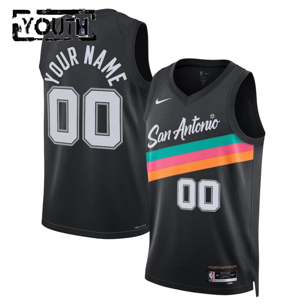 Camiseta San Antonio Spurs Personalizada City Edition 2025-26 Negro Swingman para Niño Camiseta San Antonio Spurs Personalizada City Edition 2025-26 Negro Swingman para Niño