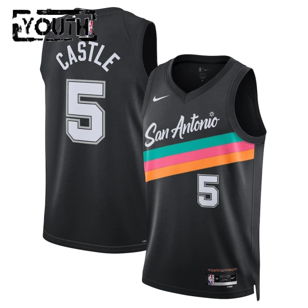 Camiseta San Antonio Spurs Stephon Castle City Edition 2025-26 Negro Swingman para Niño