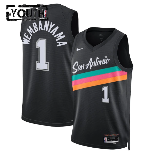 Camiseta San Antonio Spurs Victor Wembanyama City Edition 2025-26 Negro Swingman para Niño