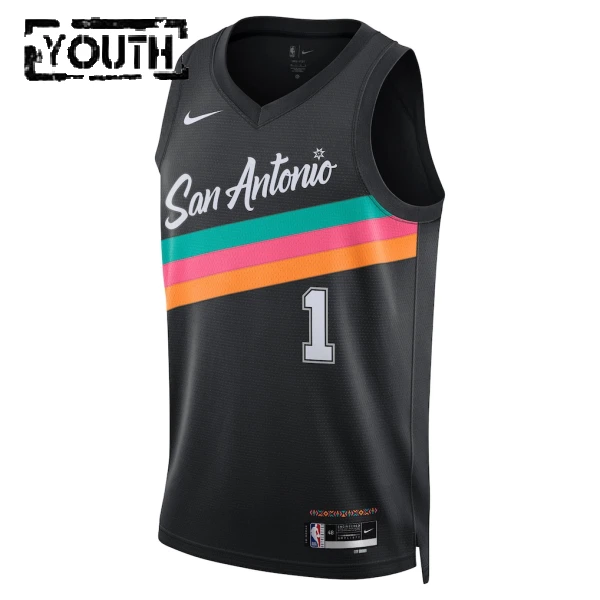 Camiseta San Antonio Spurs Victor Wembanyama City Edition 2025-26 Negro Swingman para Niño