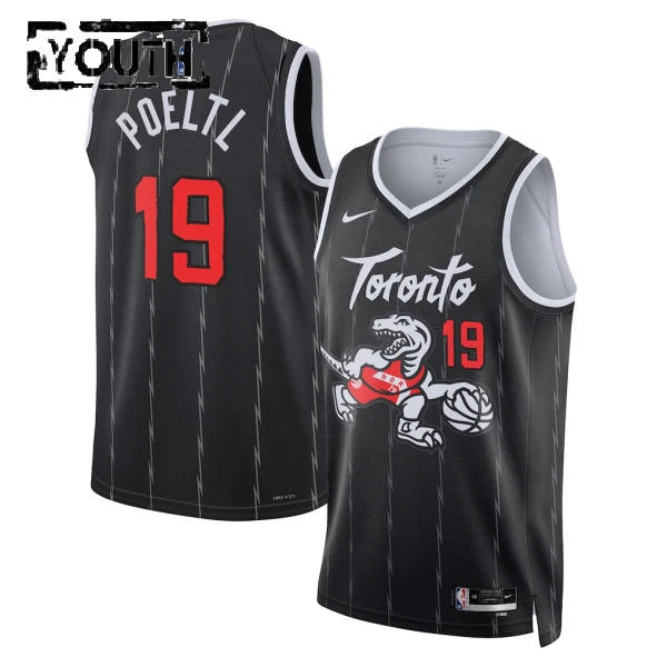 Camiseta Toronto Raptors Jakob Poeltl City Edition 2025-26 Negro Swingman para Niño