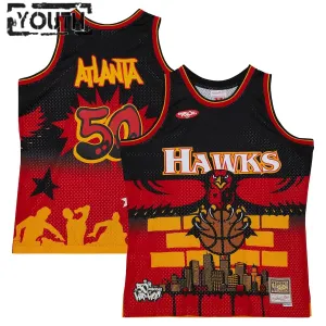 Camiseta Atlanta Hawks Mitchell Ness x Tats Cru Edition Hardwood Classics 2023-24 Negro Swingman para Niño
