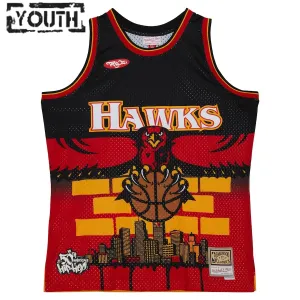 Camiseta Atlanta Hawks Mitchell Ness x Tats Cru Edition Hardwood Classics 2023-24 Negro Swingman para Niño
