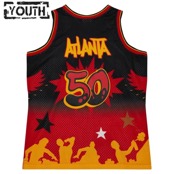 Camiseta Atlanta Hawks Mitchell Ness x Tats Cru Edition Hardwood Classics 2023-24 Negro Swingman para Niño
