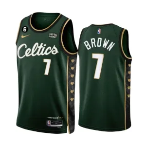 Camiseta Boston Celtics Jaylen Brown 7 City Edition 2022-23 Verde Swingman para Hombre