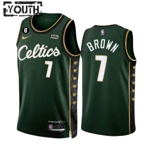 Camiseta Boston Celtics Jaylen Brown 7 City Edition 2022-23 Verde Swingman para Niño