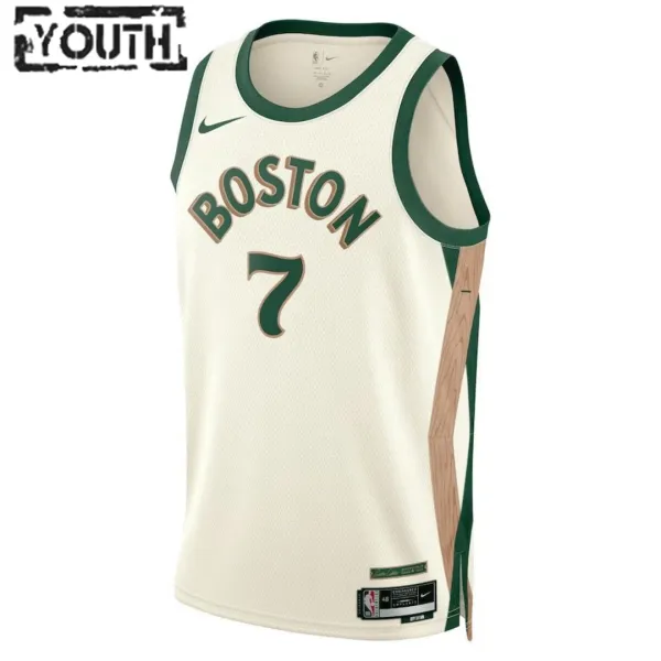 Camiseta Boston Celtics Jaylen Brown 7 City Edition 2023-24 Blanco Swingman para Niño