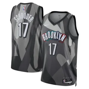 Camiseta Brooklyn Nets Dennis Schroder City Edition 2024-25 Gris Swingman para Hombre