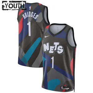 Camiseta Brooklyn Nets Mikal Bridges City Edition 2023-24 Negro Swingman para Niño