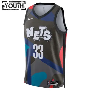 Camiseta Brooklyn Nets Nic Claxton City Edition 2023-24 Negro Swingman para Niño