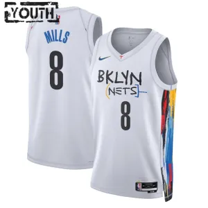 Camiseta Brooklyn Nets Patty Mills 8 City Edition 2022-23 Blanco Swingman para Niño
