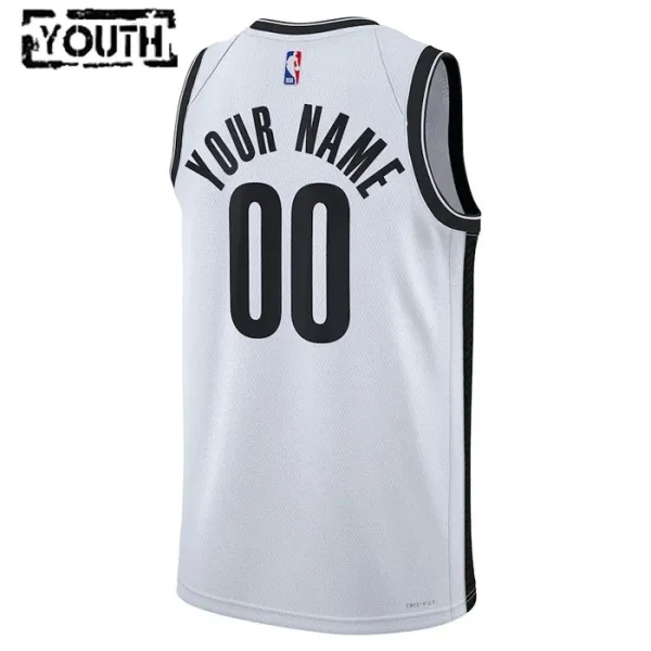 Camiseta Brooklyn Nets Personalizada Association Edition Blanco Swingman para Niño
