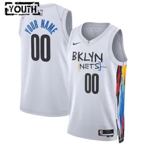 Camiseta Brooklyn Nets Personalizada City Edition 2022-23 Blanco Swingman para Niño