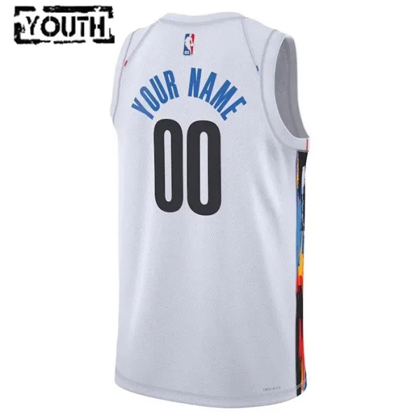Camiseta Brooklyn Nets Personalizada City Edition 2022-23 Blanco Swingman para Niño