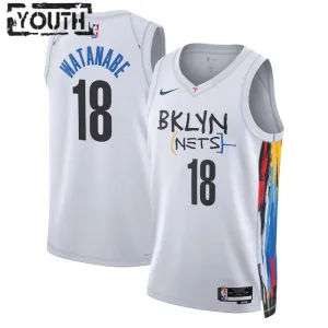 Camiseta Brooklyn Nets Yuta Watanabe 18 City Edition 2022-23 Blanco Swingman para Niño