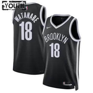 Camiseta Brooklyn Nets Yuta Watanabe 18 Icon Edition Negro Swingman para Niño