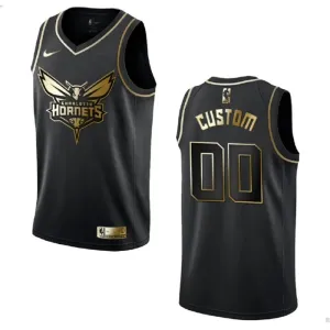 Camiseta Charlotte Hornets Golden Edition Personalizada Negro Swingman para Hombre