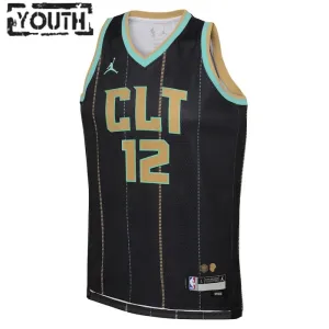 Camiseta Charlotte Hornets Kelly Oubre JR 12 City Edition 2022-23 Negro Swingman para Niño