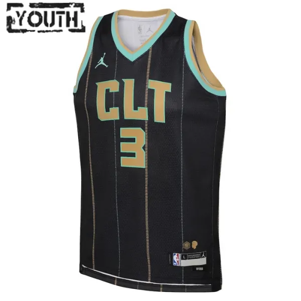 Camiseta Charlotte Hornets Terry Rozier III 3 City Edition 2022-23 Negro Swingman para Niño