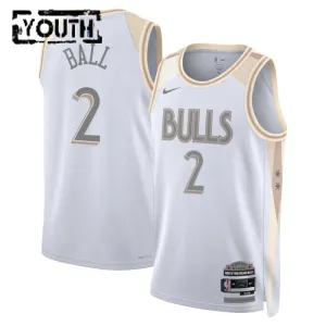 Camiseta Chicago Bulls Lonzo Ball City Edition 2024-25 Blanco Swingman para Niño