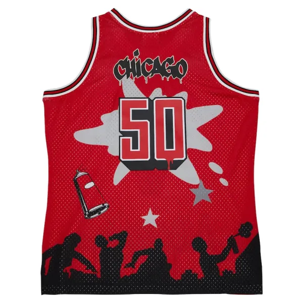 Camiseta Chicago Bulls Mitchell Ness x Tats Cru Edition Hardwood Classics 2023-24 Rojo Swingman para Hombre