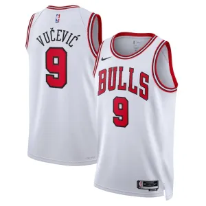 Camiseta Chicago Bulls Nikola Vucevic 9 Association Edition Blanco Swingman para Hombre