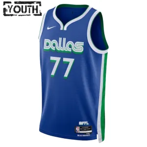 Camiseta Dallas Mavericks Luka Doncic 77 City Edition 2022-23 Azul Swingman para Niño