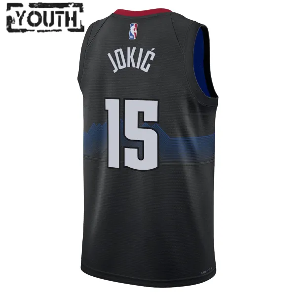 Camiseta Denver Nuggets Nikola Jokic City Edition 2023-24 Negro Swingman para Niño