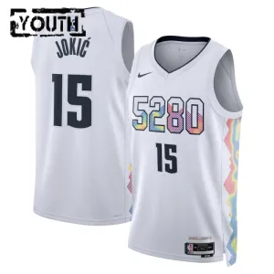 Camiseta Denver Nuggets Nikola Jokic City Edition 2024-25 Blanco Swingman para Niño