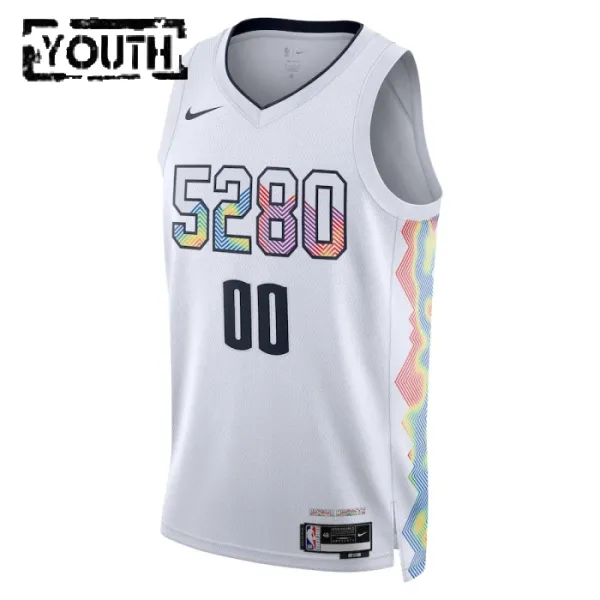 Camiseta Denver Nuggets Personalizada City Edition 2024-25 Blanco Swingman para Niño