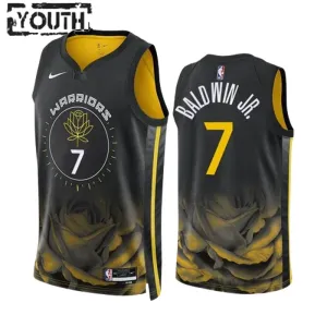 Camiseta Golden State Warriors Patrick Baldwin JR 7 City Edition 2022-23 Negro Swingman para Niño