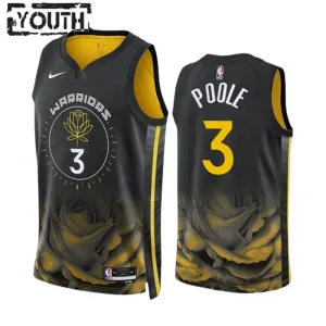 Camiseta Golden State Warriors Poole 3 City Edition 2022-23 Negro Swingman para Niño