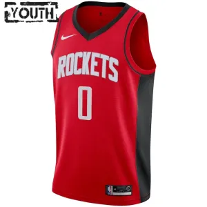 Camiseta Houston Rockets Jalen Green 0 Icon Edition Rojo Swingman para Niño