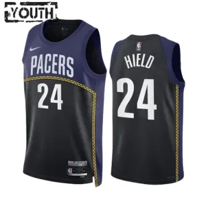Camiseta Indiana Pacers Buddy Hield 24 Black City Edition 2022-23 Swingman para Niño
