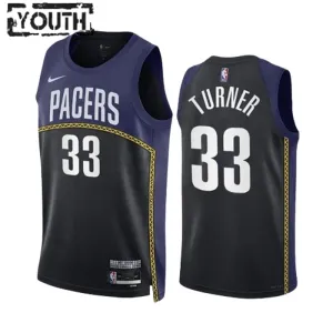 Camiseta Indiana Pacers Myles Turner 33 Black City Edition 2022-23 Swingman para Niño
